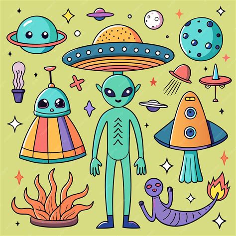 Handdrawn cartoon alien characters | Premium AI-generated vector