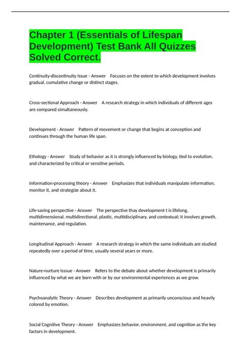 Chapter 1 (Essentials of Lifespan Development) Test Bank All Quizzes ...