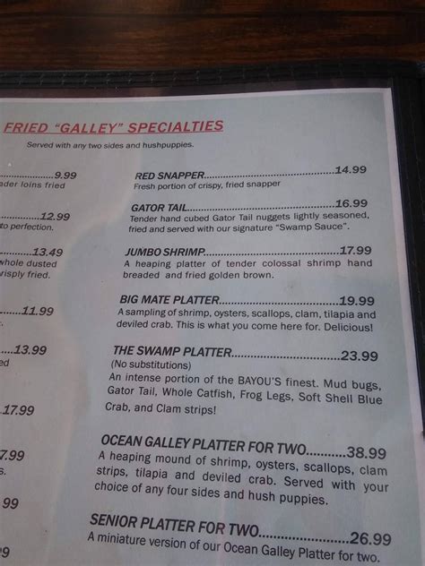 Menu at Ocean Galley Seafood steakhouse, Statesboro