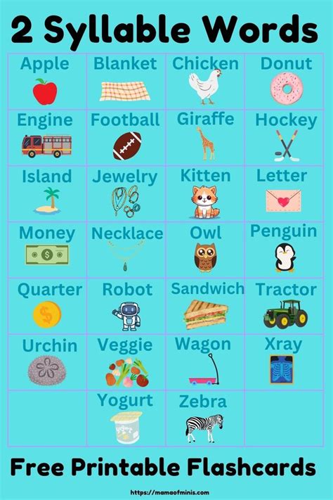 2 Syllable Words Free Printable Flashcards in 2025 | Letter recognition ...