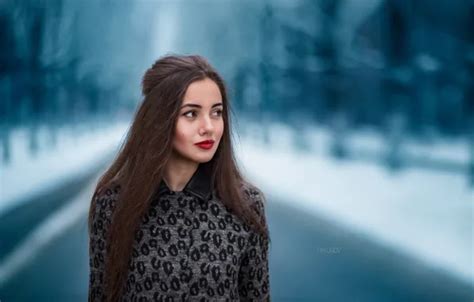 Download wallpaper winter, road, forest, girl, snow, background ...