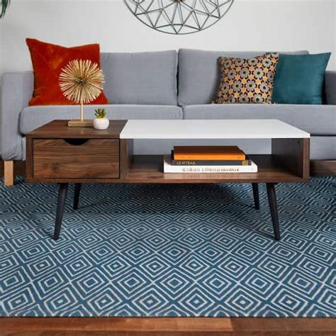 42 in. Dark Walnut Large Rectangle Wood Coffee Table India | Ubuy