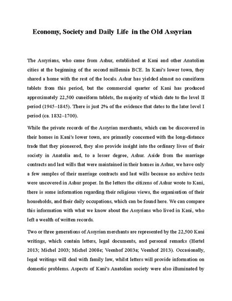 Economy, Society and Daily Life in the Old Assyrian - The Ancient World ...
