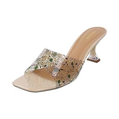 Buy Mochi Women Beige Flowery look Fashion Heel Slip-on Sandal UK/5 EU ...