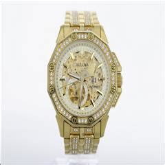 Bulova Octava Crystal Accent Gold Dial Automatic Stainless Steel Men's ...