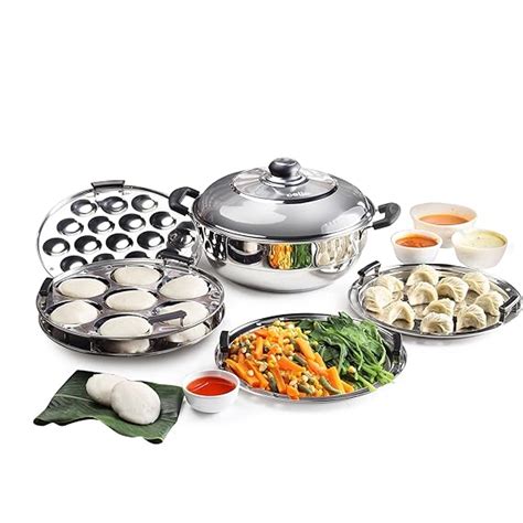 Buy Cello Stainless Steel Induction Base Idli Cooker and Multi Kadhai ...