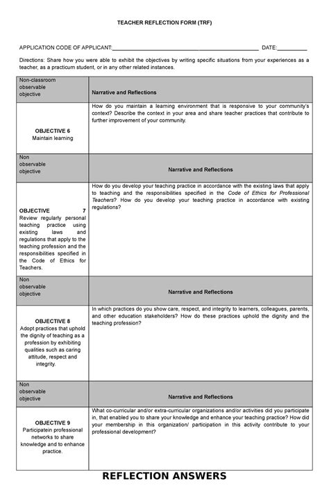 Teacher- Reflection-FORM - TEACHER REFLECTION FORM (TRF) APPLICATION ...