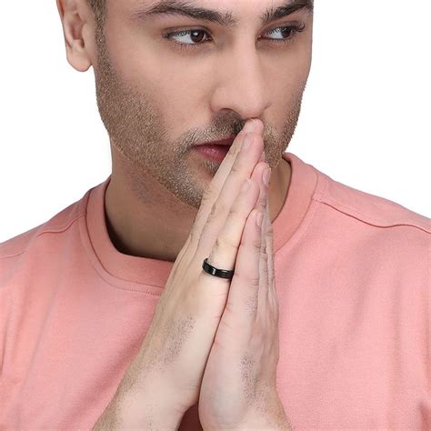 Buy Yellow Chimes Black- toned Stainless Steel Band Style Finger Ring ...