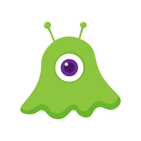 Zielony jednooki kosmita w postaci kropelki na białym tle Ilustracja ...