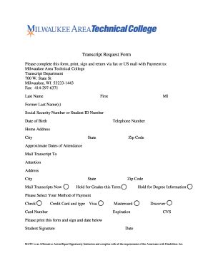 Milwaukee Area Technical College Transcript Request - Fill and Sign ...