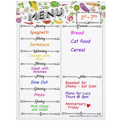 Polyrasa Write-On Dry Erase Meal Planner Refrigerator Magnetic Board ...