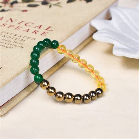 Buy Green Jade, Citrine & Pyrite Natural Crystal Healing Bracelet ...