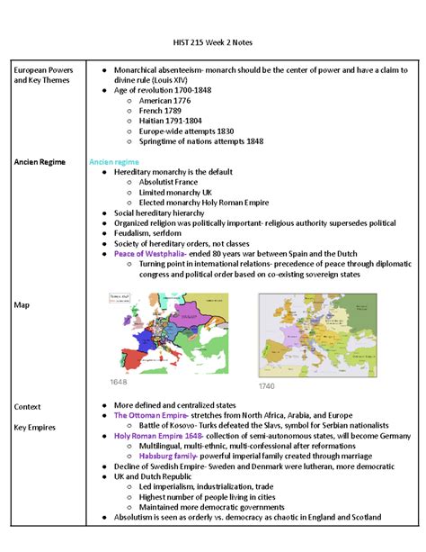 HIST 215 Week 2 Notes - Summary Modern European History - HIST 215 Week 2 Notes European Powers ...
