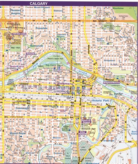 Map downtown Calgary, Alberta Canada.Calgary city map with highways ...