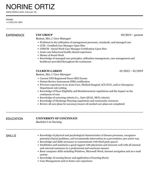Care Manager Resume Samples | Velvet Jobs