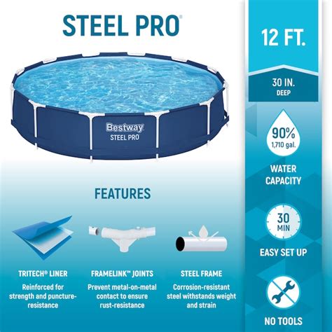 Bestway 12-ft x 12-ft x 30-in Steel wall panels Round Above-Ground Pool ...