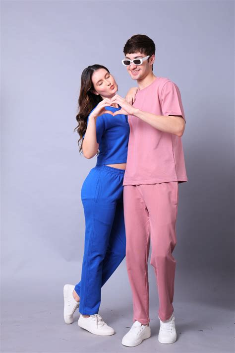 Royal Blue & Fuchsia Pink Couple Co-Ord Set – Crop Top & Oversized Tee ...