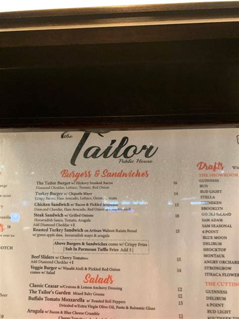 Carta de The Tailor Public House, West New York