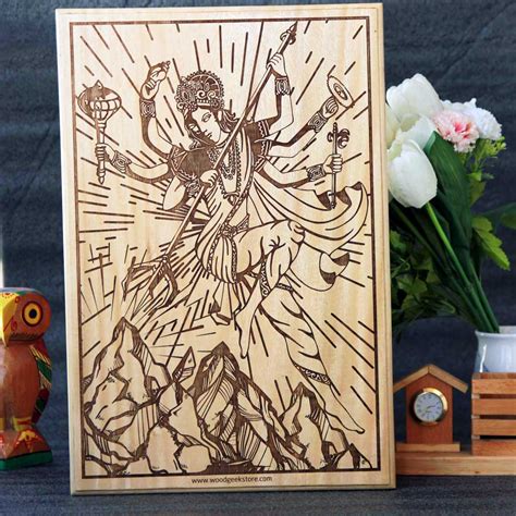 Warrior Goddess Durga Wood Artwork| Carved Wood Wall Art| Wall Posters ...