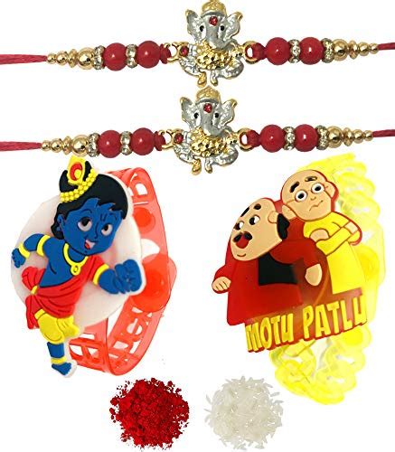 Evisha 2 Pcs Lord Ganesha Silver Golden Colour Rakhi | 2 Pcs Cartoon ...