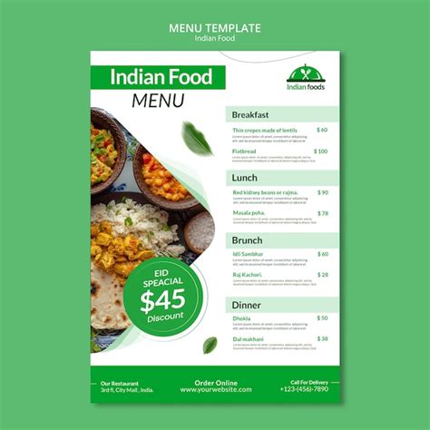 Delicious indian food menu template | Free PSD