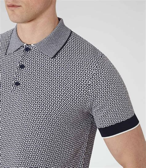 Reiss Folio Geometric Knitted Polo Shirt in Navy (Blue) for Men - Lyst