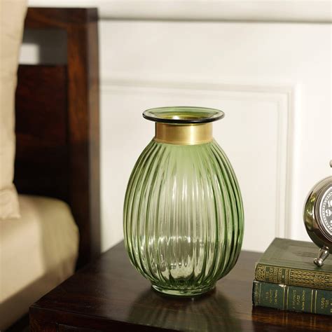 Shop Green Ribbed Glass Vase - at Best Price Online in India