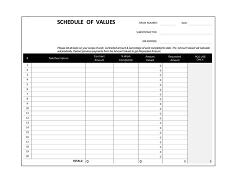 Free Printable Schedule Of Values Templates [PDF, Excel] Construction