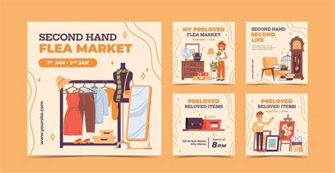 Flat instagram posts collection for second-hand flea market event ...