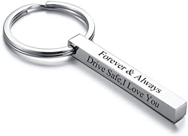 VNOX Personalized 4 Sided Keychain,Stainless Steel Vertical Bar ...