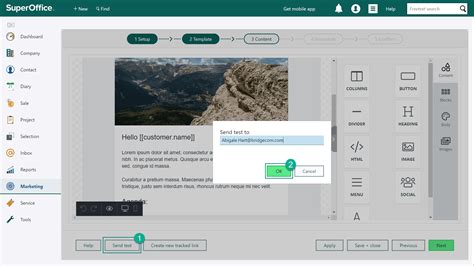 Test mailing by sending a test email | SuperOffice Docs