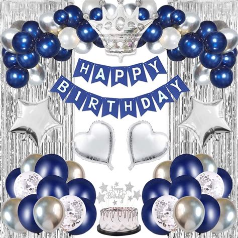 Navy Blue Silver Happy Birthday Party Decorations | Ubuy India