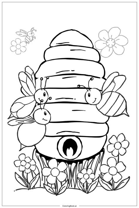 Bee Hive Full of Busy Bees Coloring Page (Free PDF&PNG Printable)
