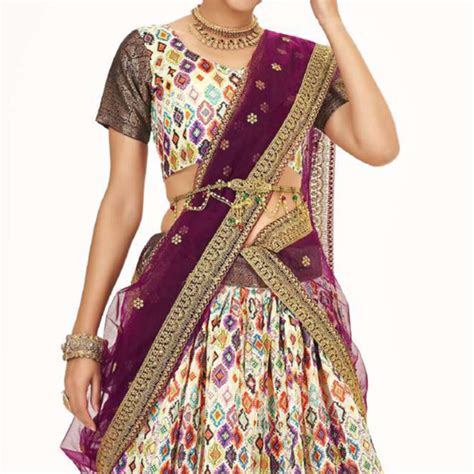 Light Lime Yellow Digital Printed With Zari Work Art Silk Lehenga Chol