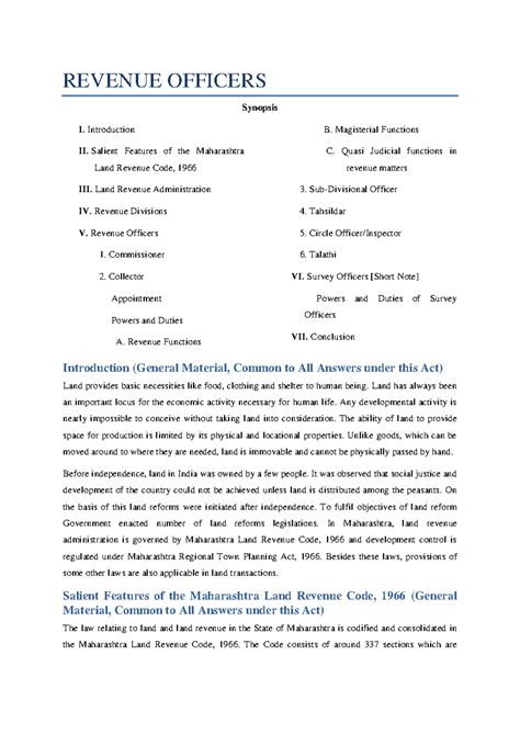 MLRC 1: Overview of Revenue Officers and Their Roles in Land ...