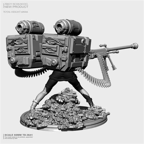 Buy 60mm Double cannon girl Unpainted Resin Model Kits Unassembled ...