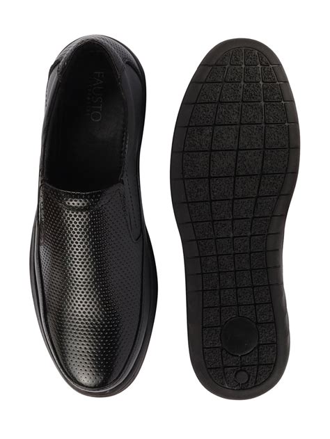 Buy Men Black Genuine Leather Formal Slip On Shoes For Office – FAUSTO.in