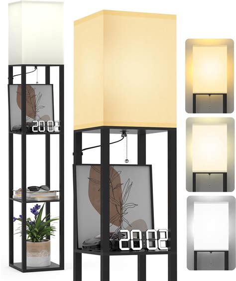 Moooni Modern Floor Lamp with Shelves Black Shelf Floor Lamp with White ...