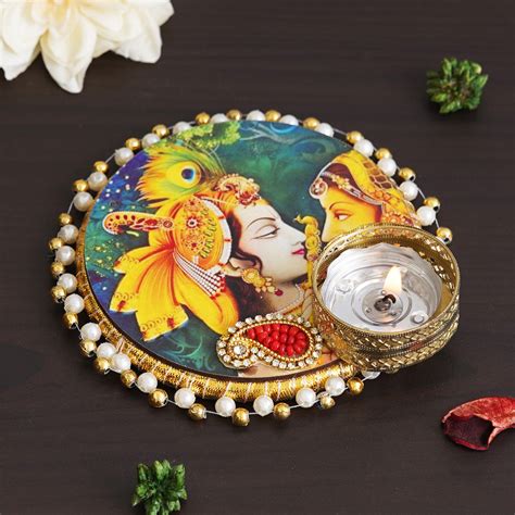 eCraftIndia Radha Krishna Playing Flute Design Religious Decorative Pl