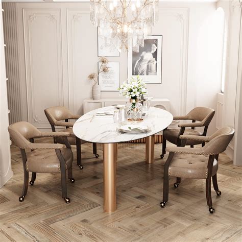 Amazon.com: JESONVID Dining Chair with Casters Set of 4, Accent Kitchen ...
