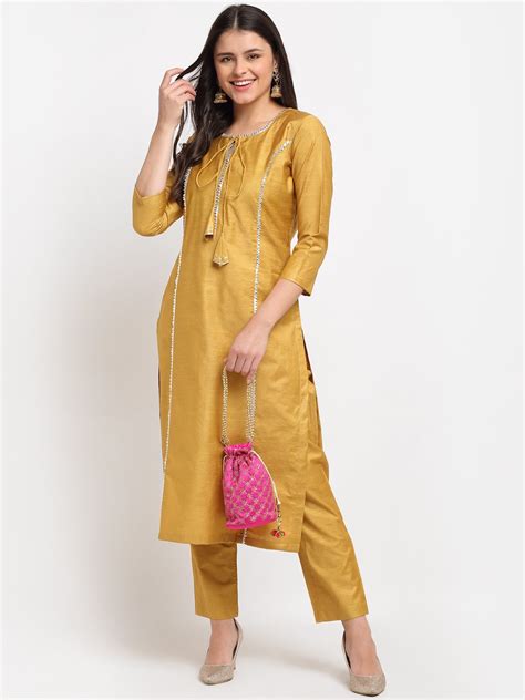 Mustard Gota Straight Kurti with Pants – anokherang
