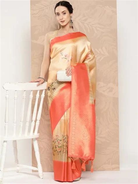 Banarasi soft silk sarees with intricate flower prints