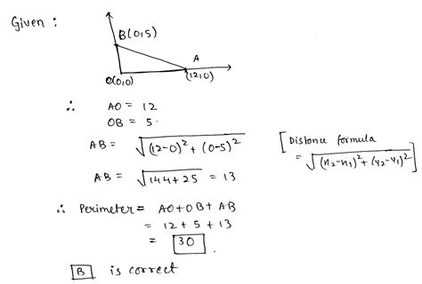 The perimeter of a triangle whose vertices are A(12,0), O(0,0) and b(0 ...