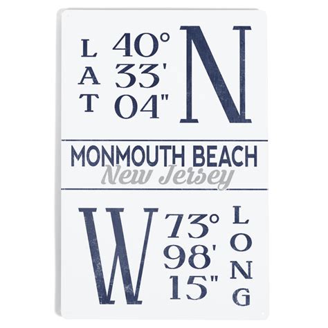 Monmouth Beach, New Jersey, Latitude and Longitude (Blue) (12x18 ...