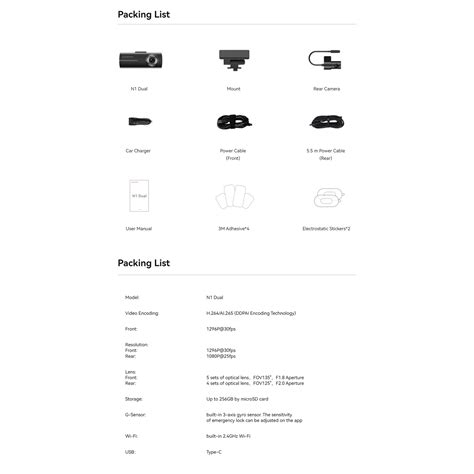 DDPAI N1 Dual Channel Car Dash Camera, 1296P + 1080P, F1.8 with NightV ...