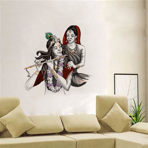 rawpockets 1 cm Lord Krishna with Radha Wall Decal Sticker Self ...