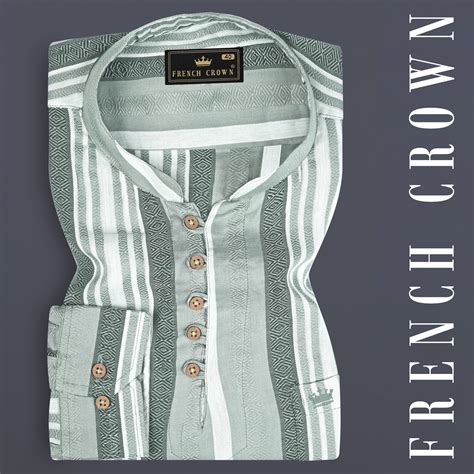Surf Crest Green with Bright White Casual Stripes Premium Tencel Indian ...