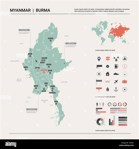 Myanmar map with capital cities