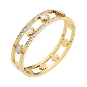 Buy Clover Royale Yellow Gold Plated Bangle with White Mother of Pearl ...