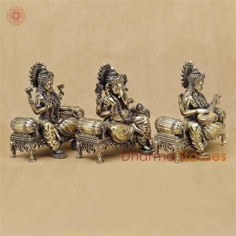 Brass Lakshmi Ganesh Saraswati Fine, 6" – Dharma Statues